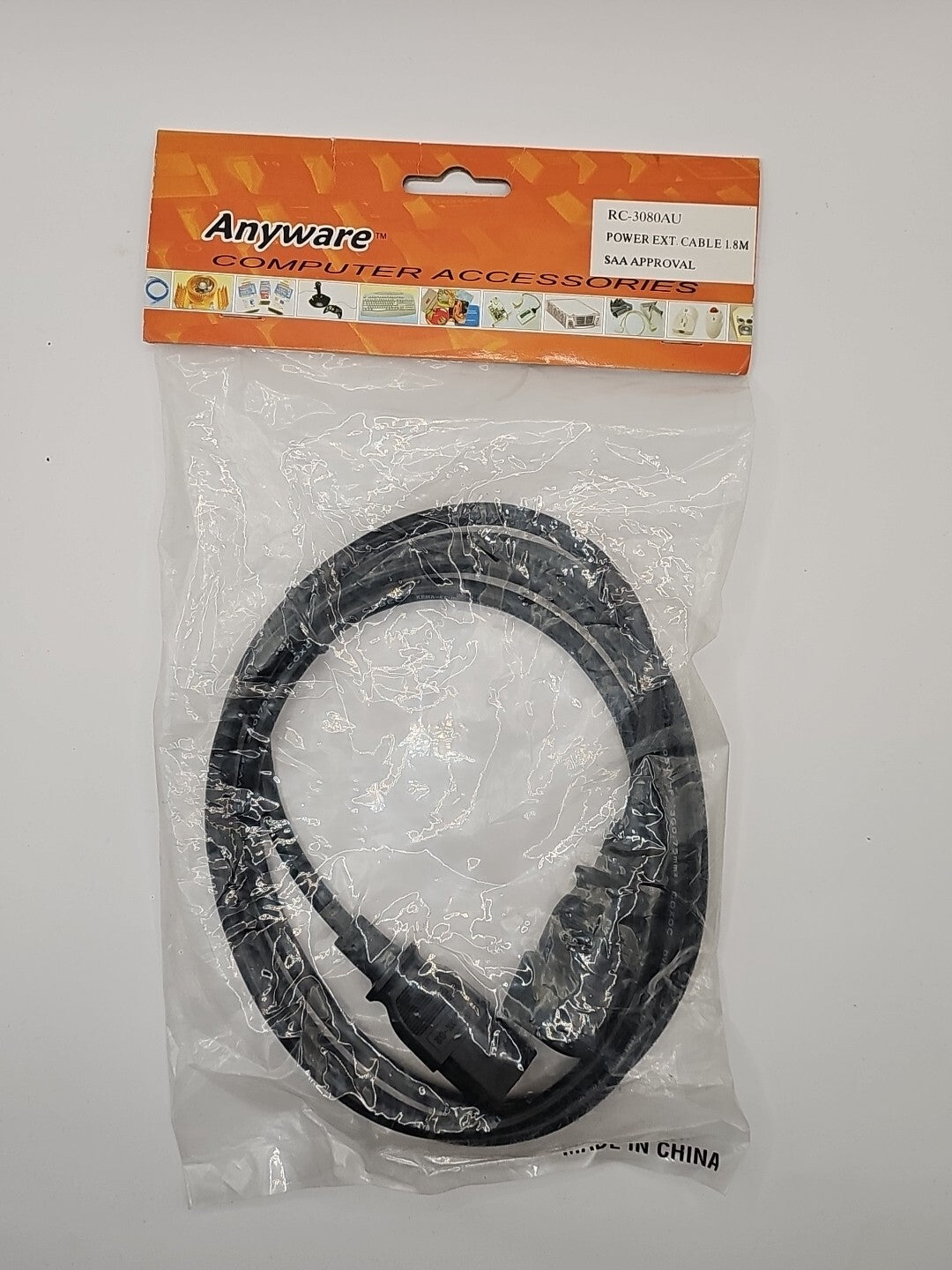 Anyware Power Cable Extension 1.8m IEC-C14 to IEC-C13 Male to Female printer (Image 1) — Second-Hand