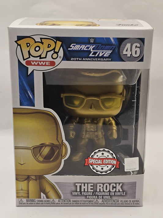 Funko Pop Dwayne The Rock Johnson #46 Gold Smackdown Live 20th Special Edition figure front (Image 1) — Second-Hand