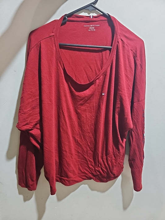 Tommy Hilfiger Red Long Sleeve Shirt with Front Pockets large cap/hat front (Image 1) — Second-Hand