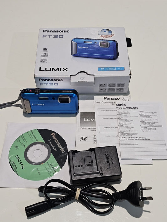 Panasonic Lumix DMC-FT30 Digital Camera 16.1MP Blue Water/Shock Proof *TESTED ✅* device front (Image 1) — Second-Hand