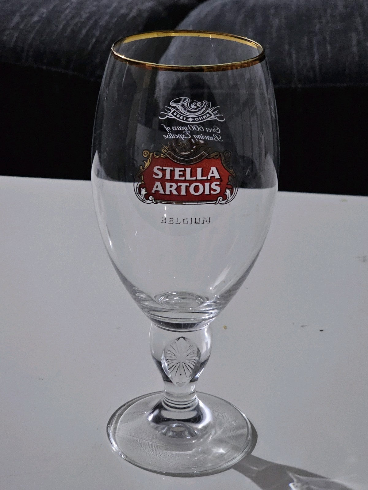 Stella Artois Gold Rim Chalice Beer Glass Belgium 50 Cl Over 600 Years Brewing cap/hat front (Image 1) — Second-Hand