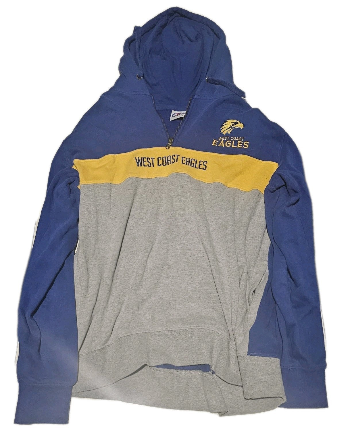 Vintage West Coast Eagles Jumper Hoodie XL AFL Blue Gold Mens garment front (Image 1) — Second-Hand