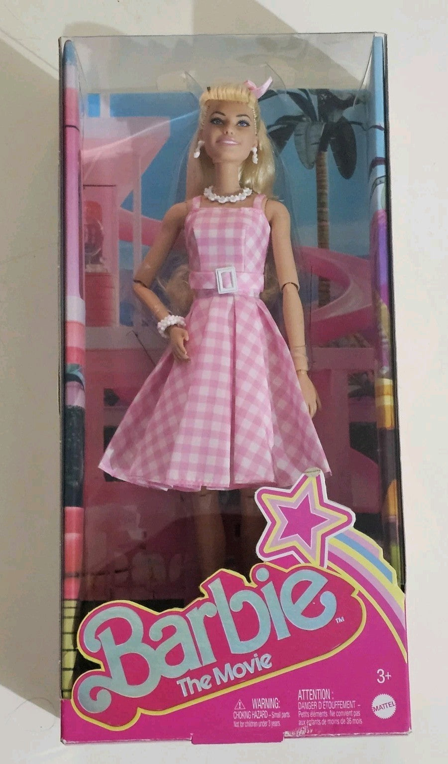 Barbie The Movie Collectible Doll Margot Robbie as Barbie in Pink Gingham Dress cap/hat front (Image 1) — Second-Hand