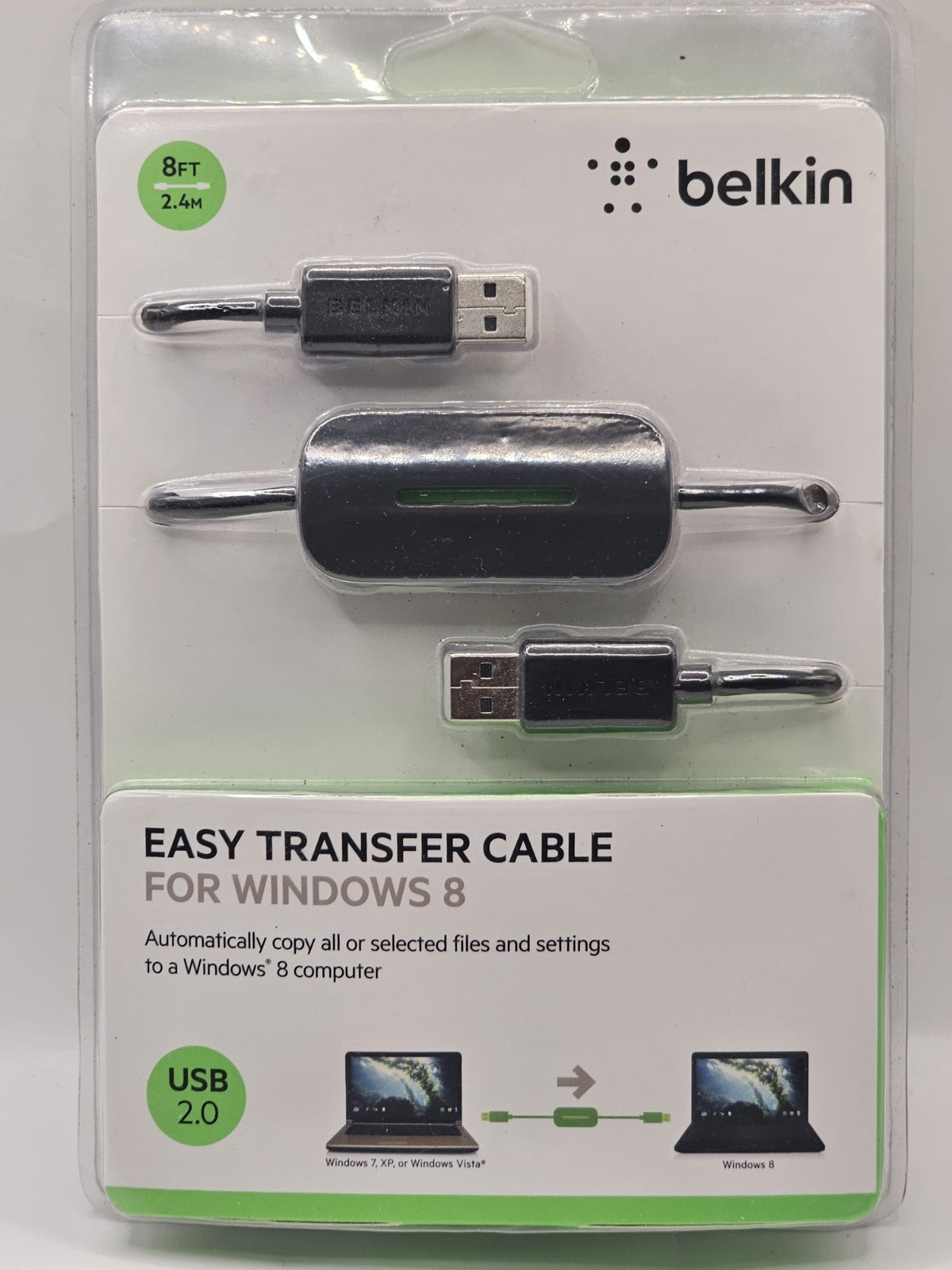 NIB Belkin 8ft Double USB Easy Transfer Cable for Windows 8 product photo (Image 1) — Second-Hand