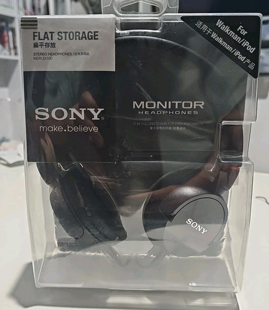 Sony MDR-ZX100 Stereo Headphones Black 2010 Slim Swivel Flat Fold Style NEW!! telephone (Image 1) — Brand New (Sealed or Like