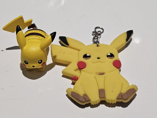Pokemon Pikachu - Rubber Keyring And Vintage PVC Figure Tomy cap/hat front (Image 1) — Second-Hand