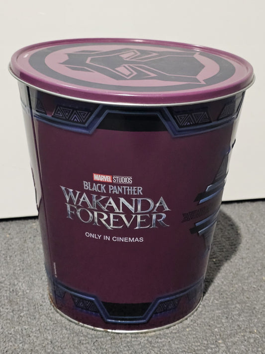 Hoyts - Collectable Popcorn Tin With Lid Black Panther Wakanda Forever Marvel cap/hat front (Image 1) — Second-Hand