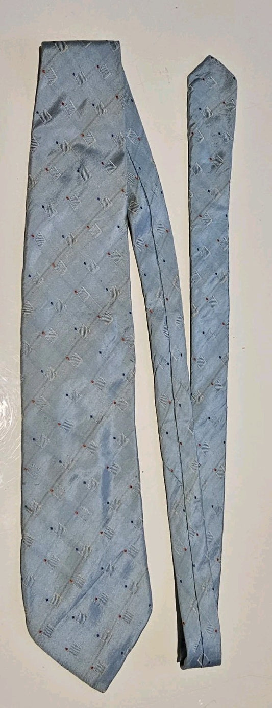 Sergio Alvajee Blue Pattern Silver Italian Made 100% Silk Tie Genuine Bespoke product photo (Image 1) — Second-Hand