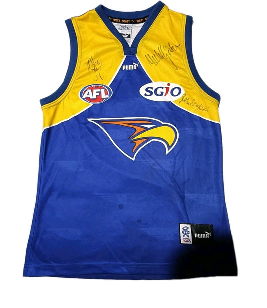 West Coast Eagles 3x Signed jersey. cap/hat front (Image 1) — Second-Hand
