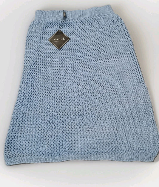 Zaful | Skirt Blue Knit Design With Slit Size Small | Cover Up Swimwear product photo (Image 1) — Second-Hand