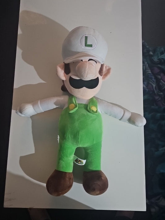 Super Mario 16 Inch Character Plush | Fire Luigi cap/hat front (Image 1) — Second-Hand