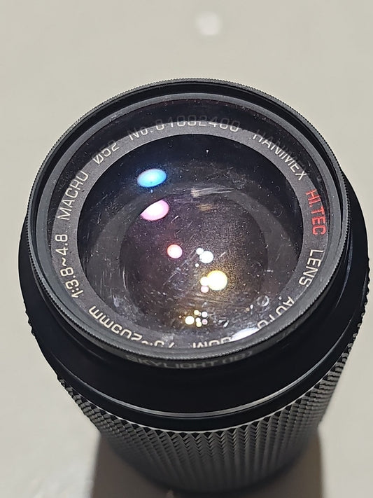 Hanimex 75-205mm f3.8-4.8 Konica Mount Manual Focus Zoom Lens device front (Image 1) — Second-Hand