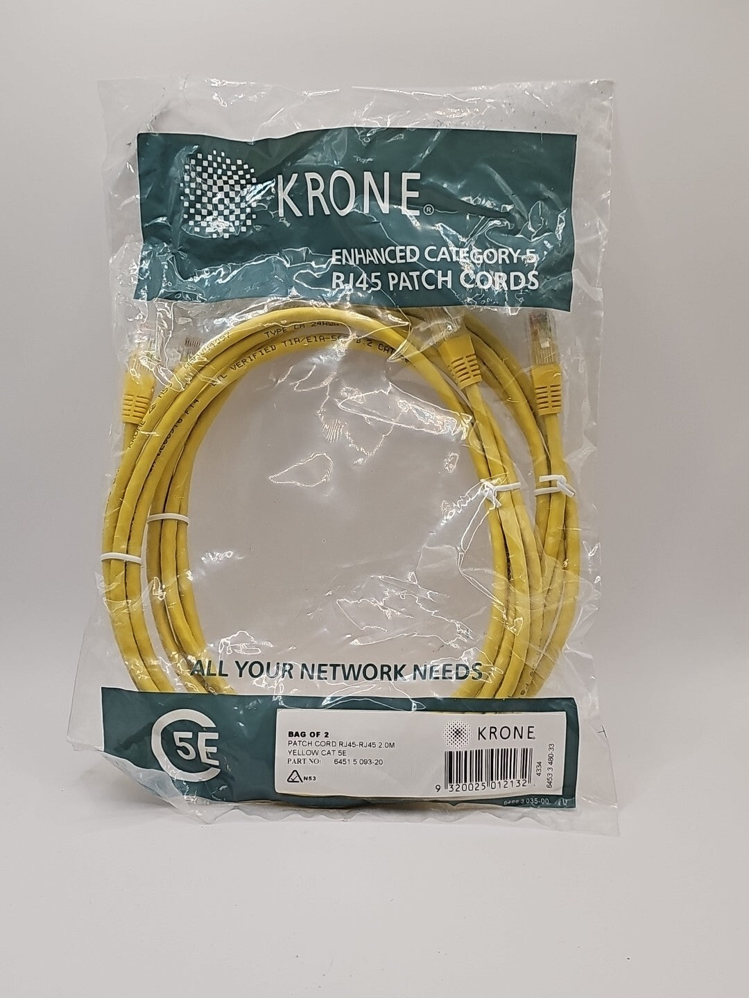 CAT5e Ethernet Network Patch Cable Bag Of 2, 2m cap/hat front (Image 1) — Second-Hand