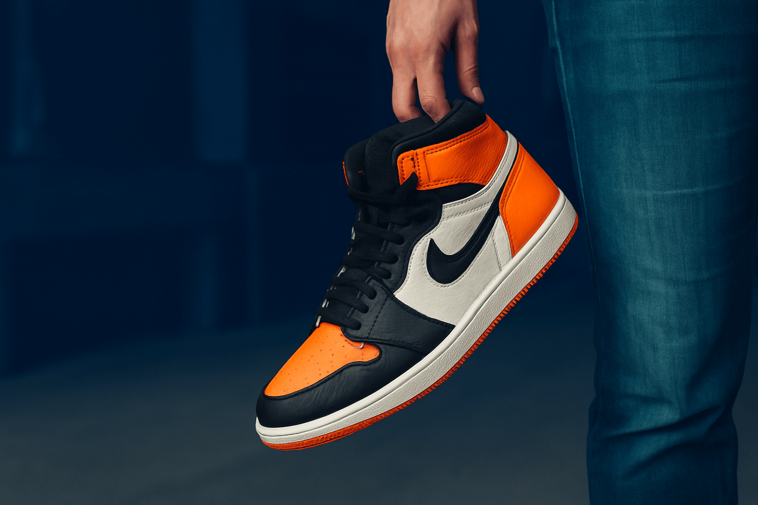 Hand holding orange and black Nike sneaker – preloved footwear Perth Pickers.