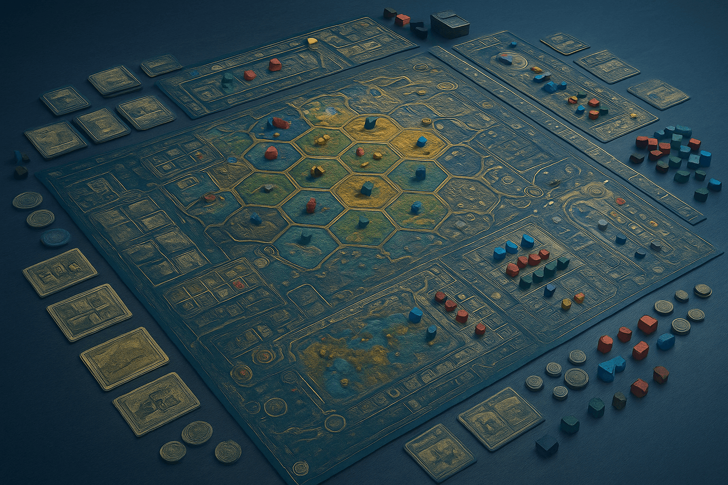 Detailed board game setup with pieces and cards – used board games for sale Perth Pickers.