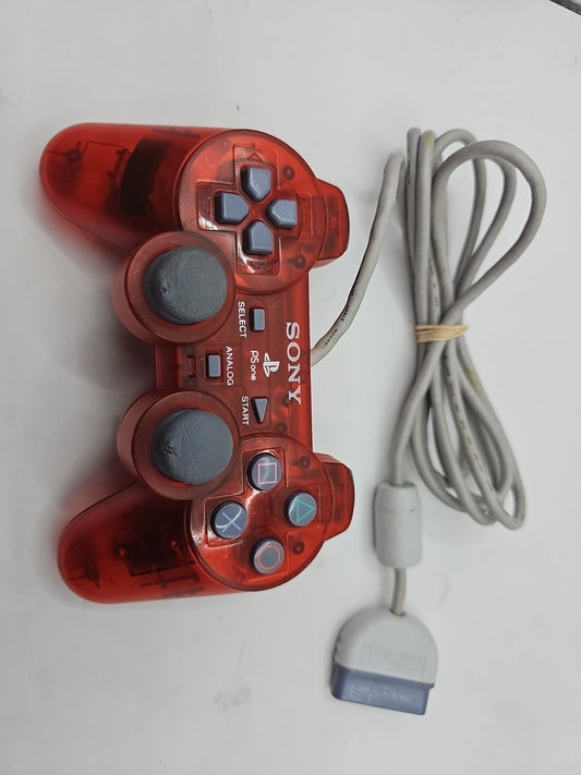 Sony PlayStation 1 PS1 Analog Controller Clear Transparent Red SCPH-110 Tested controller front (Image 1) — Second-Hand